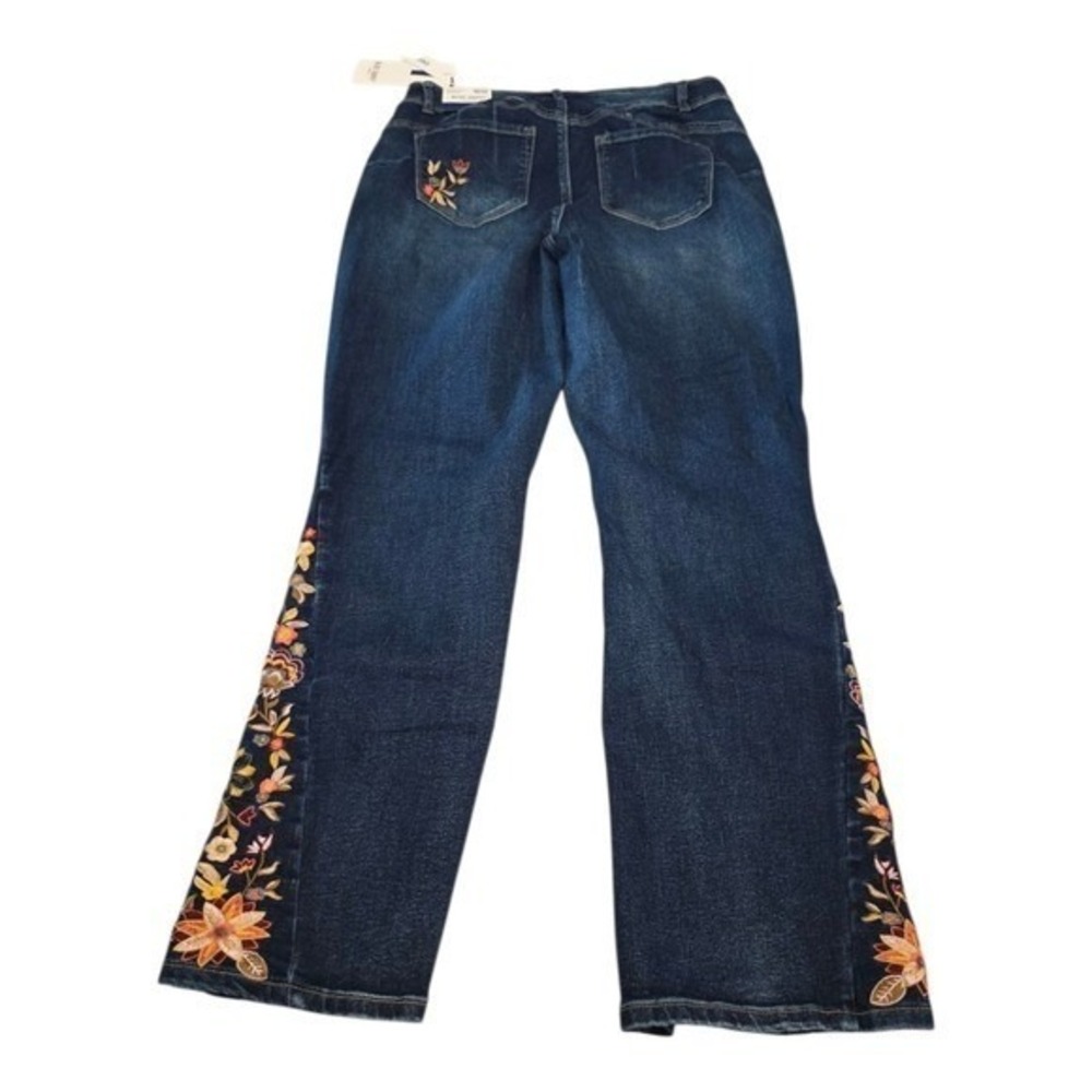 Blue Savvy High Rise Flare Wide Leg Embroidered Western Stretch Jeans Plus Size - Picture 2 of 16